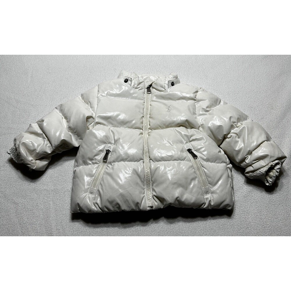 Ralph Lauren Polo Kids Puffer Jacket Size 12m Off White Duck Down Feathers *Flaw